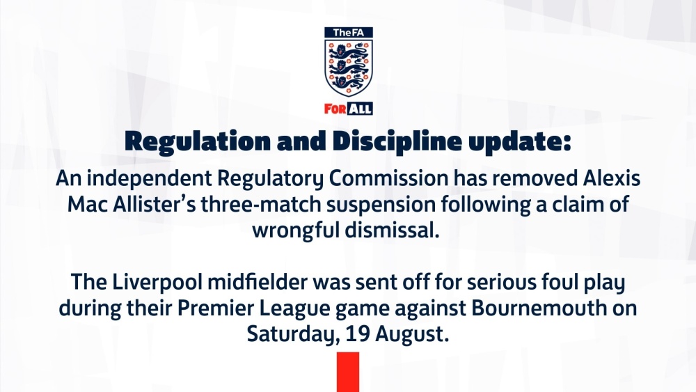  水晶宫队长抗议染红，赛后申诉成功取消处罚  